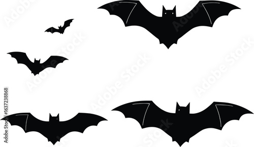 Black Halloween Bat Silhouettes Flying Vector Illustration