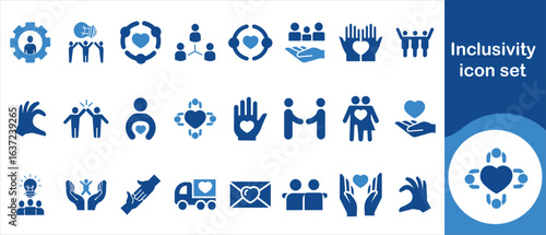 Inclusion icon set, service, success, successful, fun, open, tools, harmony, assortment, ethnicity, human rights, global, diverse, ownership, personality and more