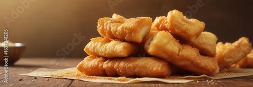 Crispy golden-brown youtiao, freshly fried, ready to serve ,  traditional,  chinese cruller