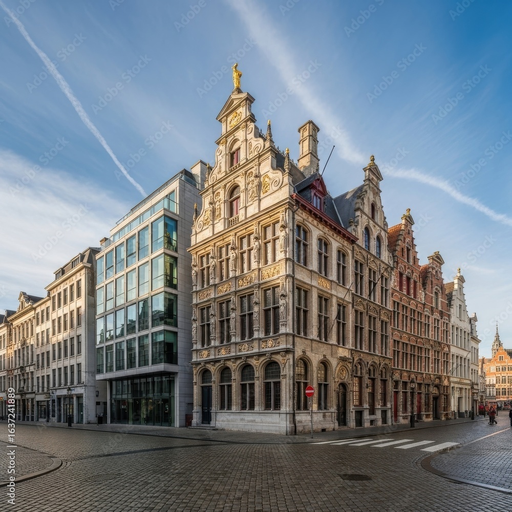 Obraz premium Elegant architecture of historical buildings in Antwerp city, Belgium