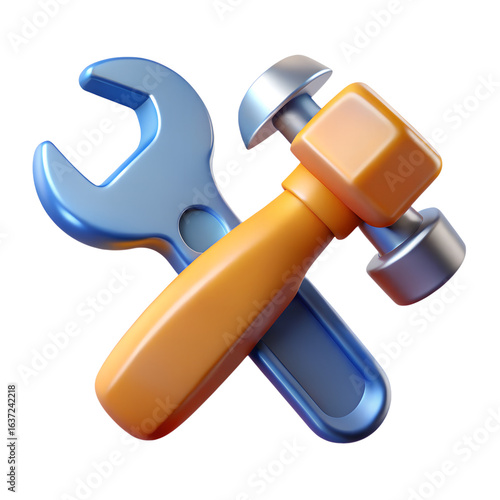 Hammer and Wrench 3D PNG – Tools Icon for Construction and Repair