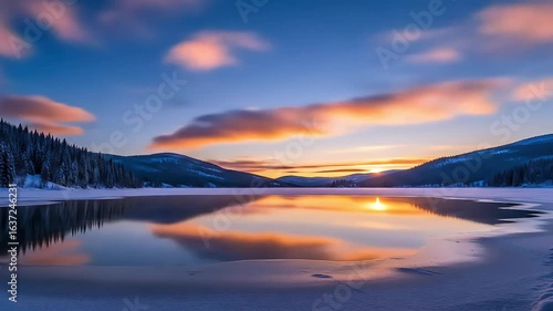 Wallpaper Mural Frozen lake at dawn with snow-covered hills Torontodigital.ca