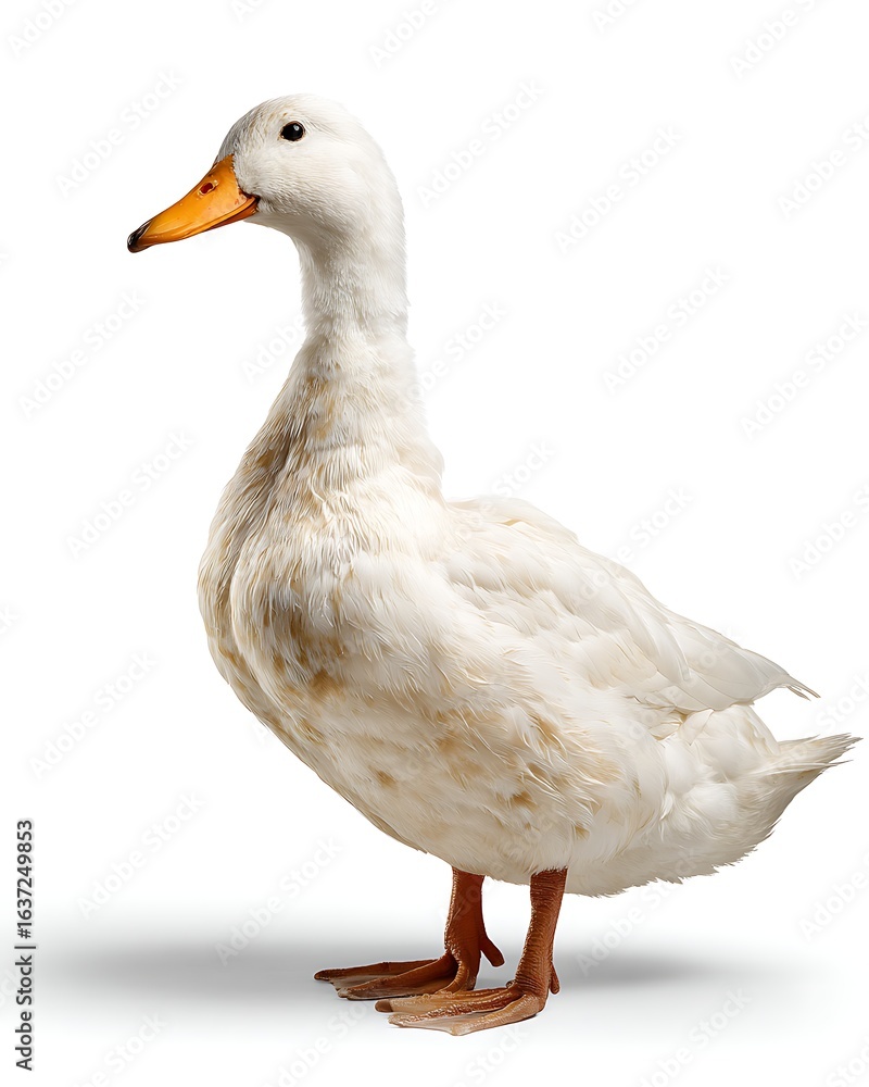 Obraz premium A white duck in profile, with clean feathers. Useful for educational posters or farm product packaging.