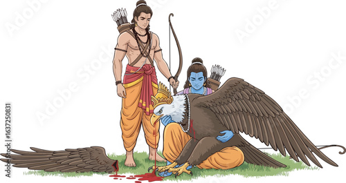 Lord Rama Comforting the Dying Jatayu – Epic Ramayana Scene Illustration