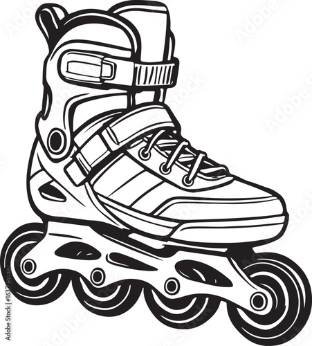 Detailed Rollerblades Vector – Black and White Outline