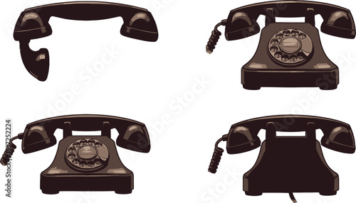 Vintage rotary telephone collection showcasing different perspectives of classic communication