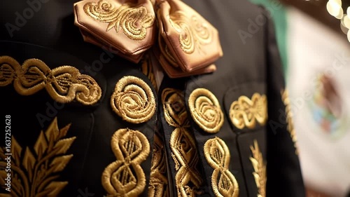 Traditional Mexican Charro Suit with Flag Celebrating Independence Day