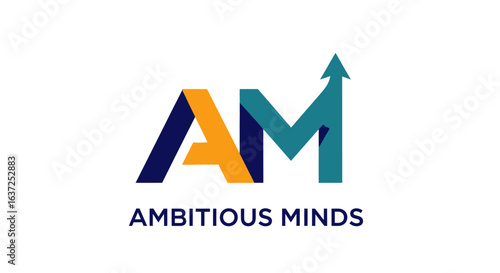 Logo for "Ambitious Minds" with stylized letters and an upward pointing arrow.