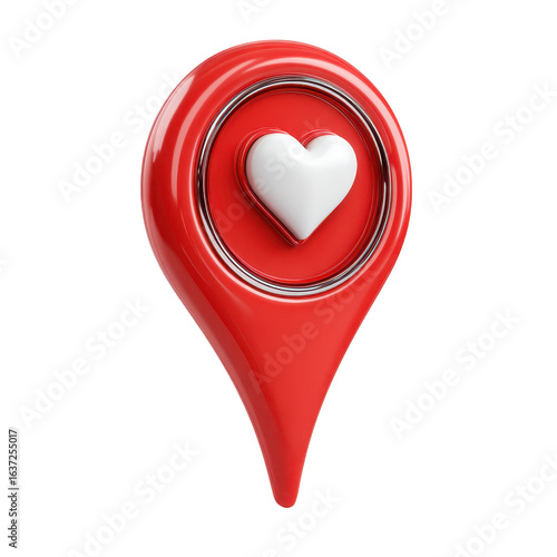 Heart-shaped location marker symbolizing love in technology and navigation