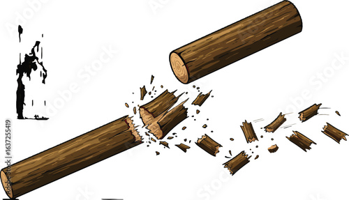Symbolic representation of a split log with dispersed pieces, illustrative design
