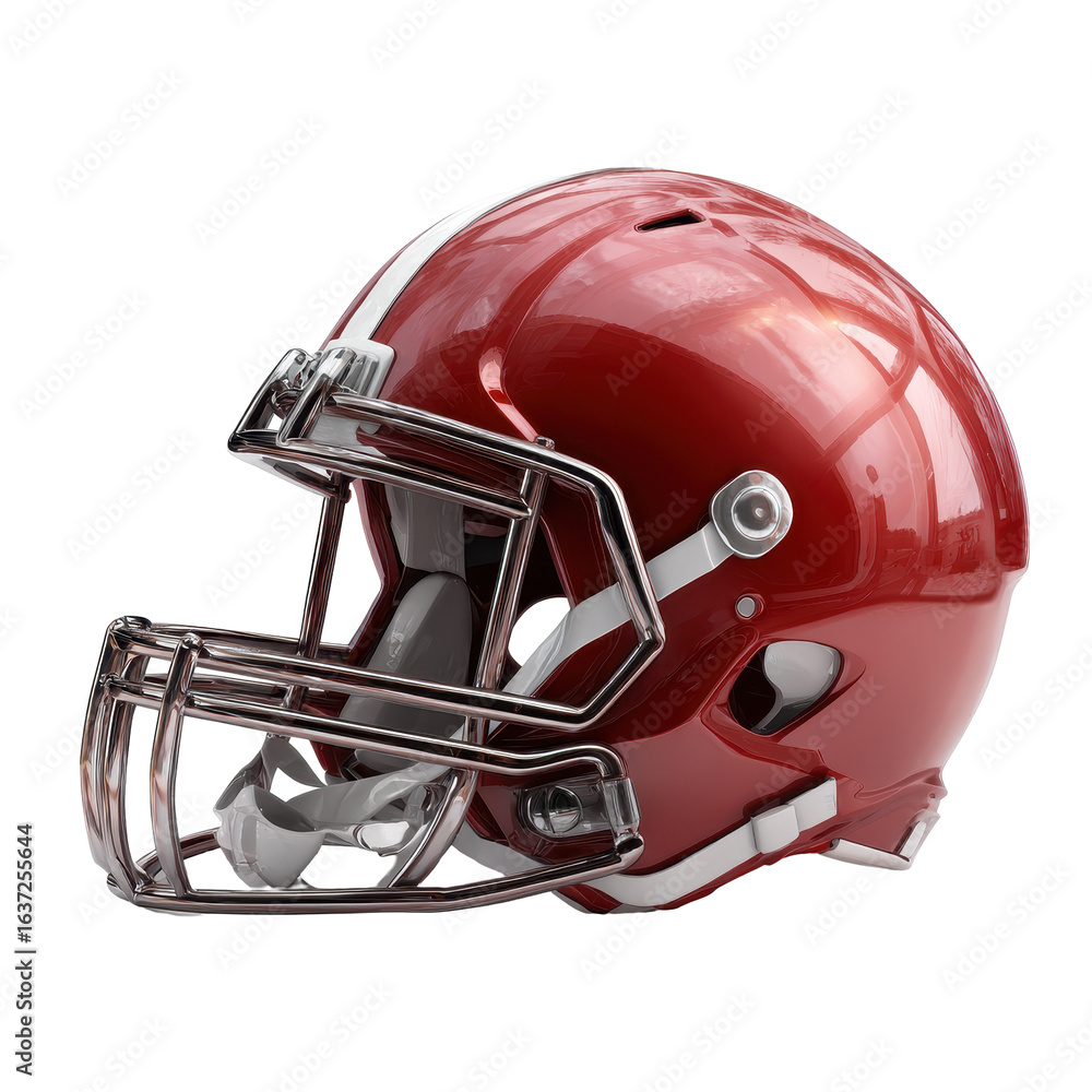 Fototapeta premium Red sports helmet designed for football, showcasing a sleek design and protective features for athletes in competitive play