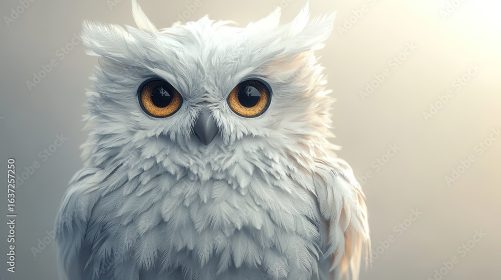 Obraz premium Cute snowy owl close-up, soft lighting, studio shot