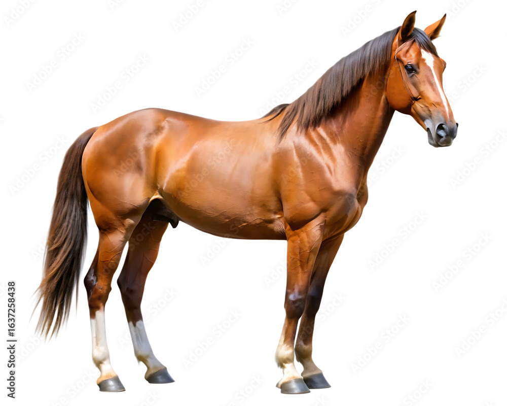 Fototapeta premium horse free isolated on white background PNG , AI GENERATED