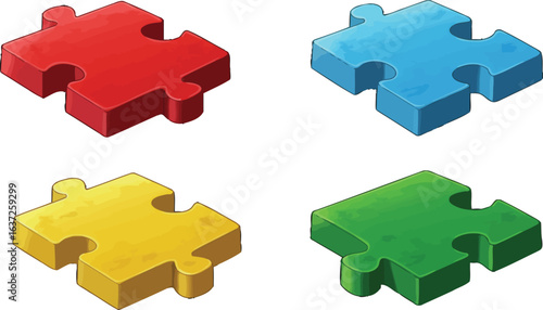 Vibrant colored puzzle pieces arranging cooperation conceptualization design