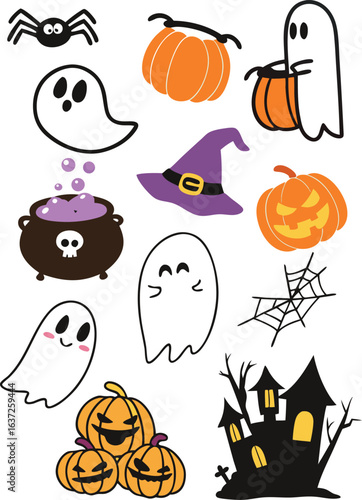 Festive halloween illustration with spooky elements and vibrant colors