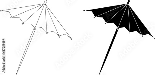 cocktail umbrella or paper parasol icon set