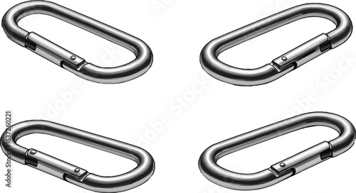 Metal Carabiners showcasing equipment and safety gear on pristine surface