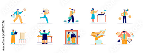 Busy people illustrations set. Flat vector illustrations concept.