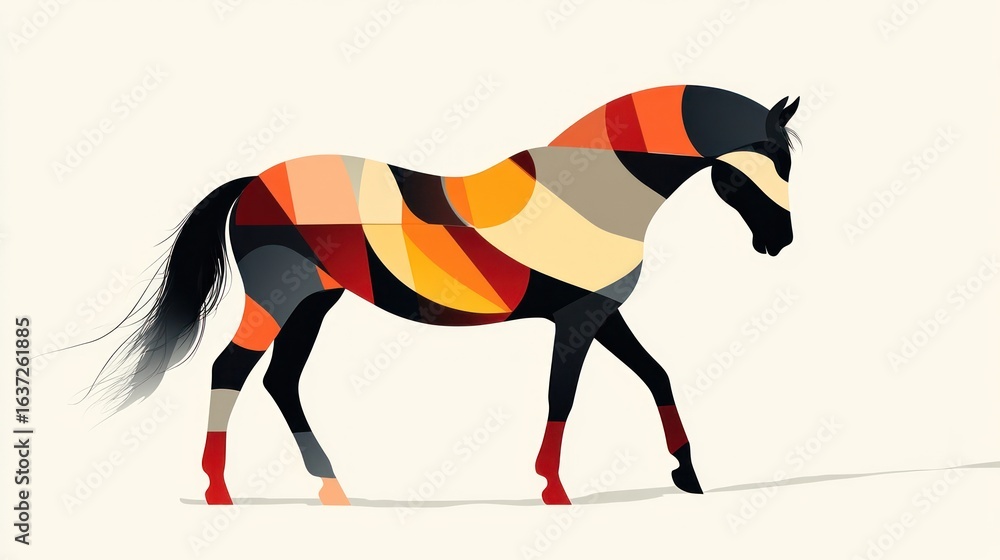 Obraz premium Abstract horse silhouette, colorful design, minimalist style, art print, stock photo