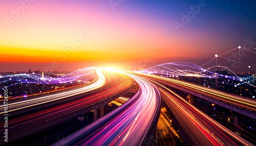City highway at sunset with motion blur