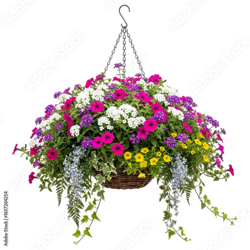 vibrant hanging basket of summer flowers for garden decor