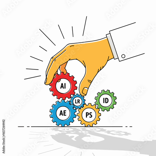 Hand Assembling Creative Software Gears Vector Concept