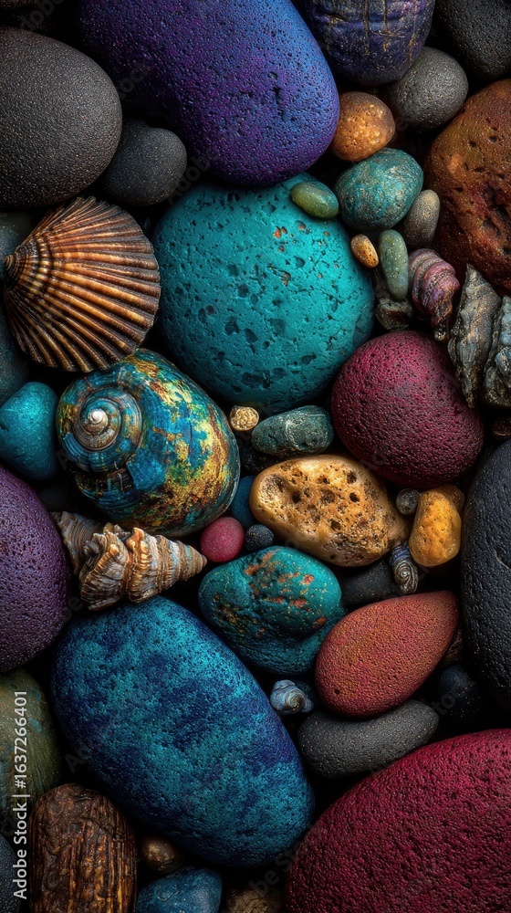 Obraz premium Colorful rocks and shells close-up
