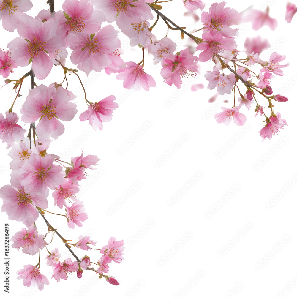 Obraz premium Blooming cherry blossoms showcase vibrant pink petals in springtime beauty under clear skies