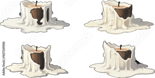 Charming Quartet of Cartoon Style Melted Candles with Dripping Wax Design