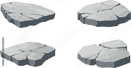 Collection of stylized stone platforms perfect for game design elements