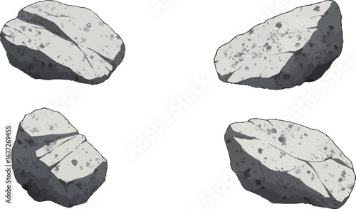 Various Stone Shapes for Decorative or Educational Purposes, Grey Isolated