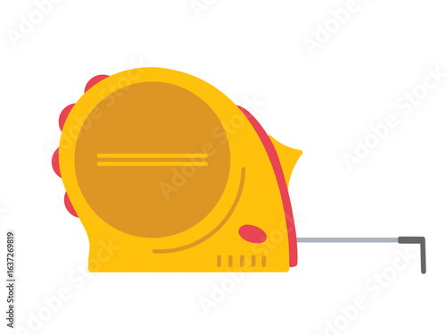 Measuring tool sits on a flat surface showcasing its bright yellow color and unique design style