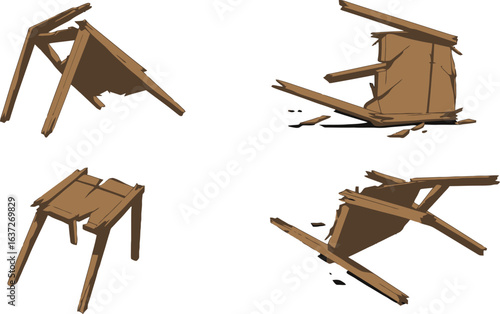 Depicting Demolished Structures: An Array of Ruined Wooden Artifacts