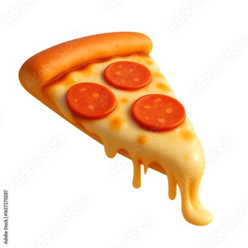 Delicious slice of pepperoni pizza with melted cheese isolated on transparent background