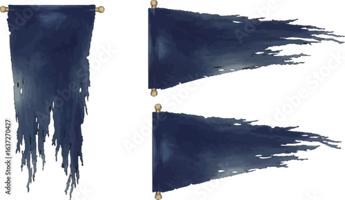 A set of tattered medieval style banner illustrations for graphic resource design