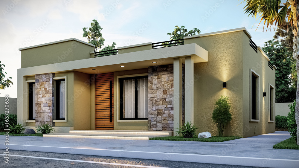 Fototapeta premium 3D illustration of a stylish one-story villa 2