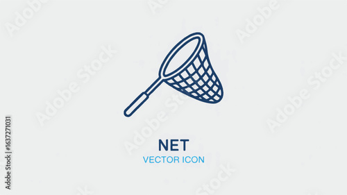 Blue Line Art Icon of a Net on White Background butterfly net