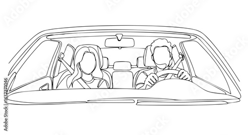 Couple road trip along scenic route in comfortable car ready for vacation. Couple road trip shows freedom and joy of travel, with open road ahead and possibility of new adventures.