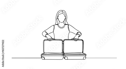 Suitcase packing in progress as woman prepares for trip, carefully placing items. Suitcase packing makes travel easier, saving space and optimizing organization.
