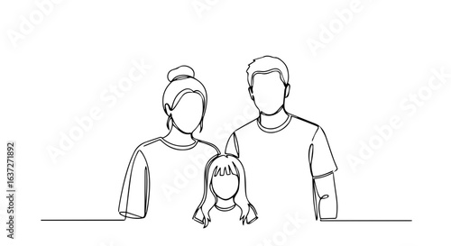 Line art illustration of family representing summer weekend, showing togetherness and simplicity. Summer weekend embodies relaxation and happy family moments,