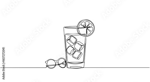 Summer weekend drink is a glass of refreshing beverage with ice cubes and lemon. Summer weekend evokes relaxation. Summer weekend is perfect for cooling off and enjoying downtime,