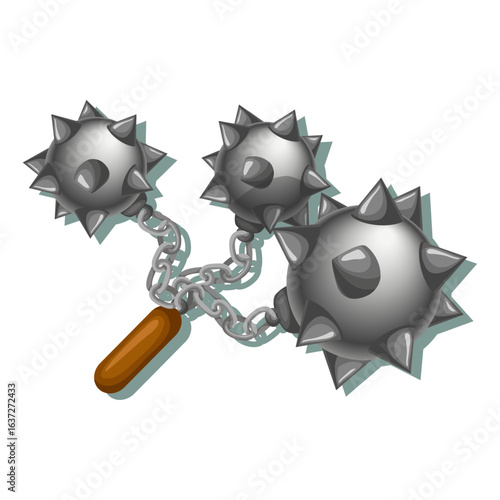 Detailed vector of a three-headed medieval morning star flail.