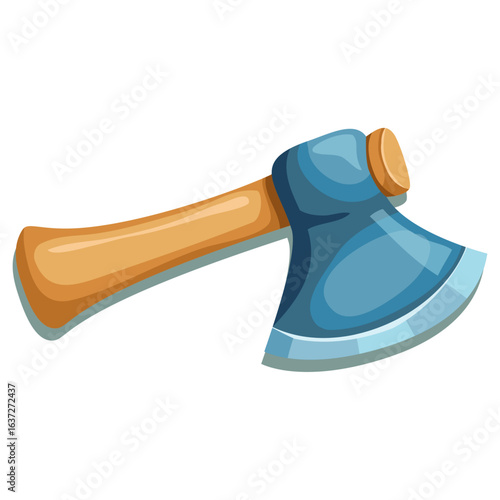 Sharp blue axe with a wooden handle isolated vector illustration