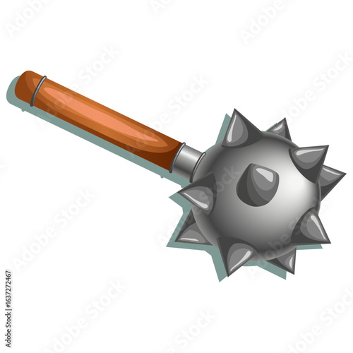 Medieval spiked mace weapon with wooden handle vector graphic.