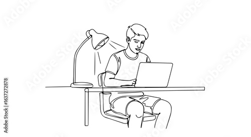 Help homework session with dedicated student and computer, student concentrates on finishing assignment. Help homework assistance is vital for academic success, student works meticulously at desk.