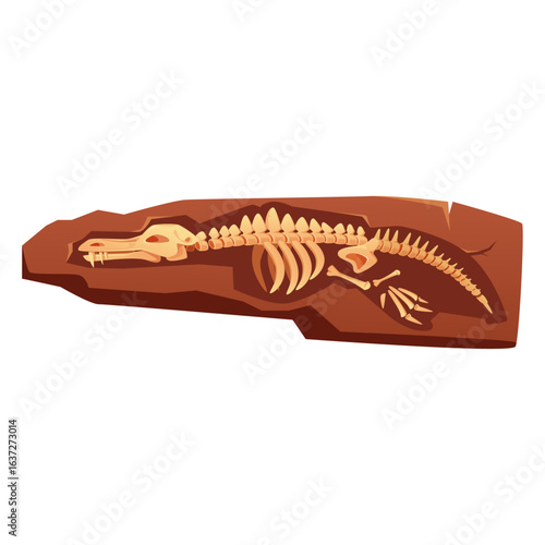Ancient marine reptile fossil skeleton preserved in rock sediment