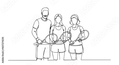 Summer weekend is here, portrayed by tennis players enjoying outdoor activity. Summer weekend involves sporty characters standing with tennis rackets. Expressing joy and relaxation,
