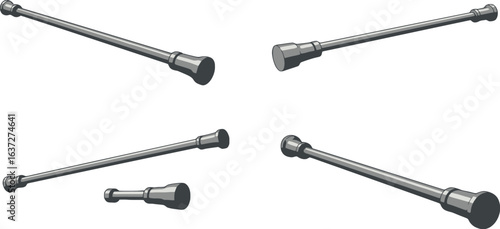 Symmetrical metallic rod arrangement on a white background illustration