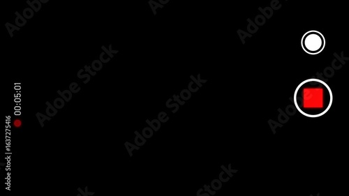 Smartphone camera screen during video shooting on a black background. Recording screen overlay with alpha channel. animation 4K Video