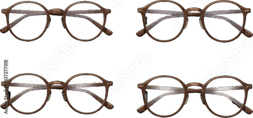 Elegant array showcasing four round glasses with neutral brown frames